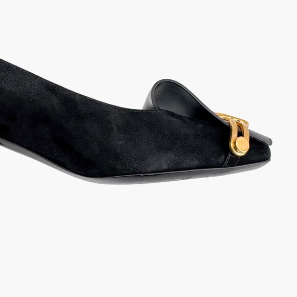Valentino VLogo Black Suede Leather Block Heel Pumps Shoes Size 38.5 US 8.5 - Picture 12 of 15